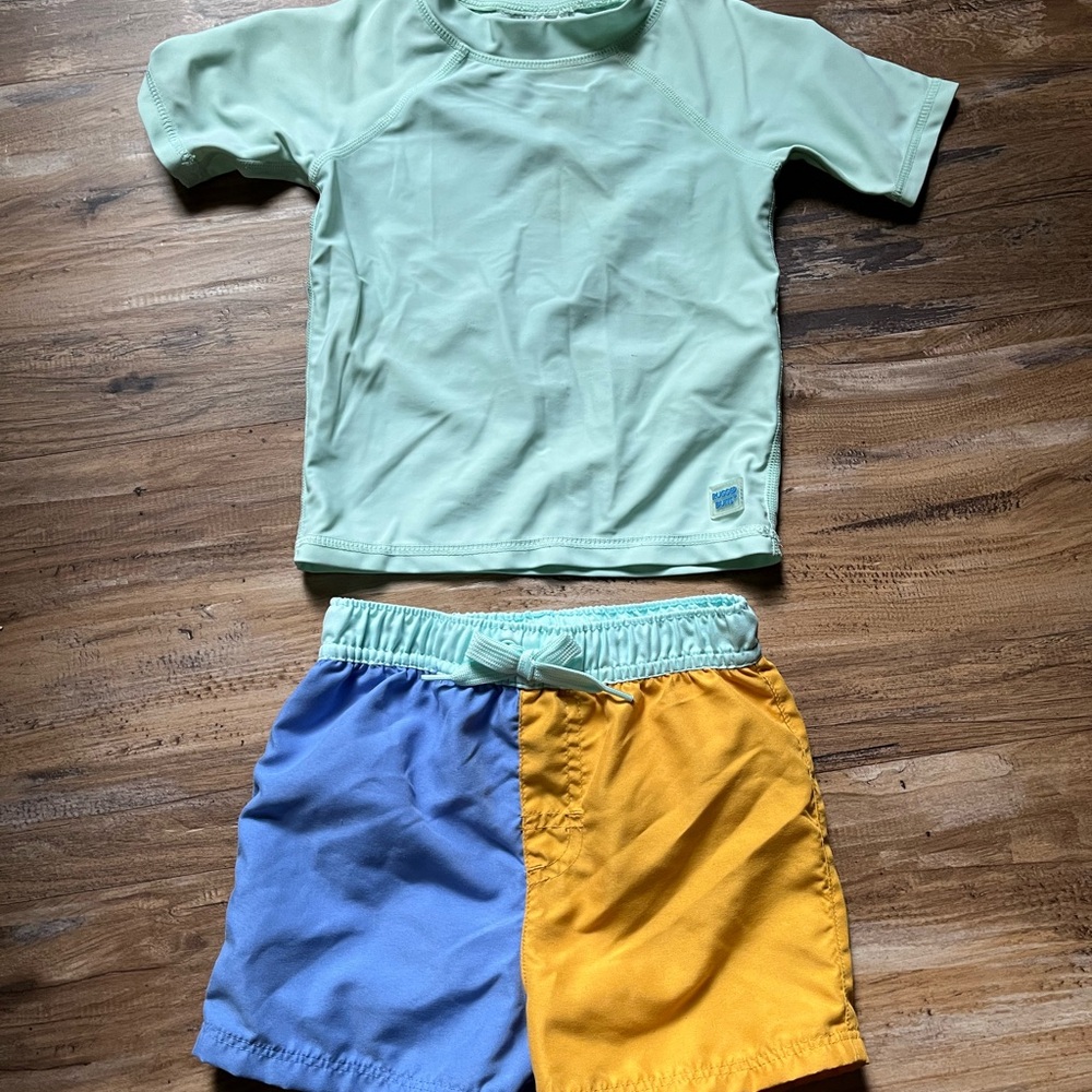 18-24 Month Rugged Butts Mint Green Rash Guard and Colorblock Swim Shorts